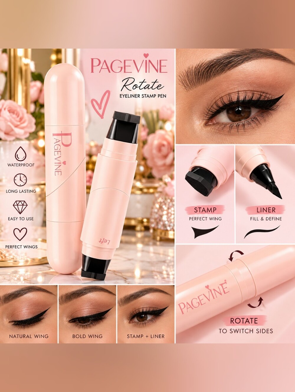 Pagevine Rotate The Eyeliner Stamp Pen - Light Pink Packaging